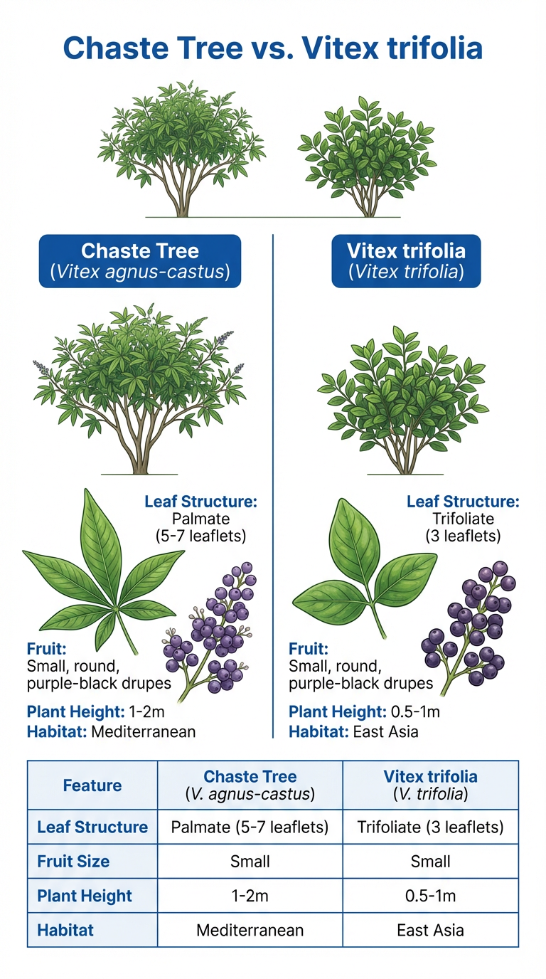 Chaste Tree vs. Vitex trifolia Plant Comparison