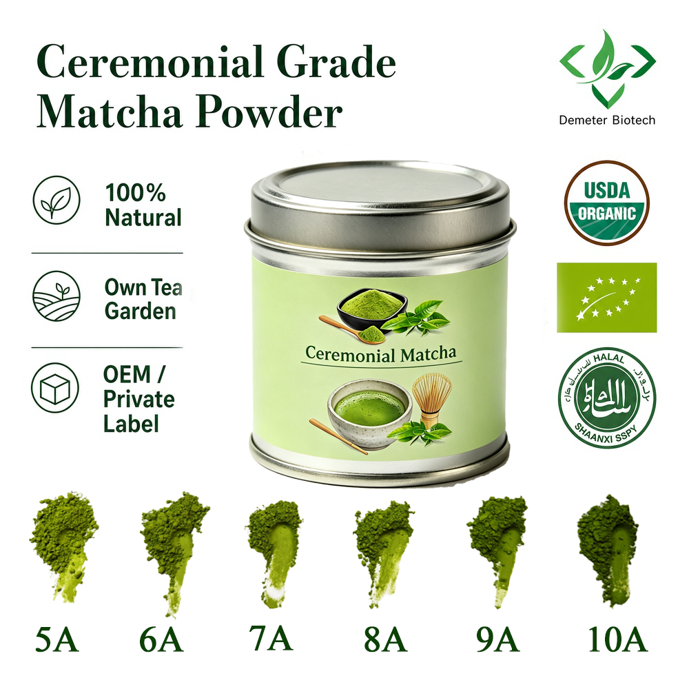 Demeter Ceremonial Grade Matcha Green Tea Powder, 500-1500 Mesh Fine, Bulk Supply